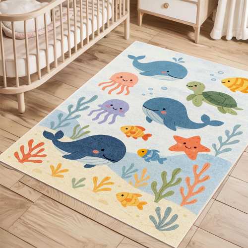 Ocean Rug, Sea Life Carpet, Whale Kids Mat, Toddler Play Rug, Underwater Nursery Decor, Educational Baby Rug, Fish Play Mat, Kids Room Gift