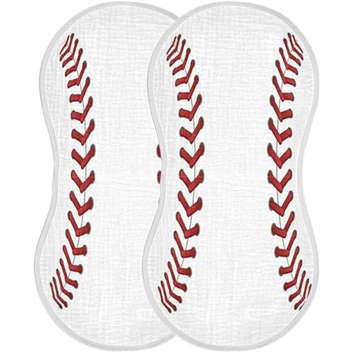 Muslin Baby Burp Cloths Set of 2, Soft Absorbent Sport Baseball Print Muslin Washcloths, Bibs, Face Towel for Newborn Boys Girls, 22 x 11 Inch