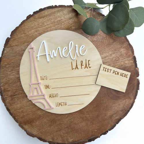 Paris Eiffel Tower Birth Announcement Sign: Baby Girl Nursery Decor