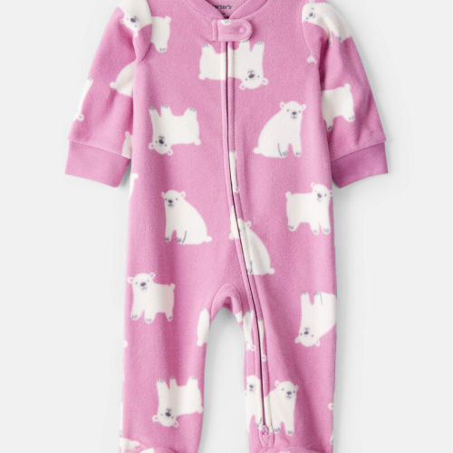 Pink Baby Girl Polar Bear Print Loose Fit Long-Sleeve Sleeper - Pink | Carter’s Oshkosh Canada
