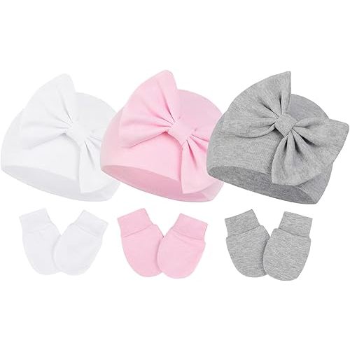 Century Star Newborn Girls Hats Baby Hat and Mitten Set Big Bow Knit Infant Headbands Winter Baby Hat for Girls