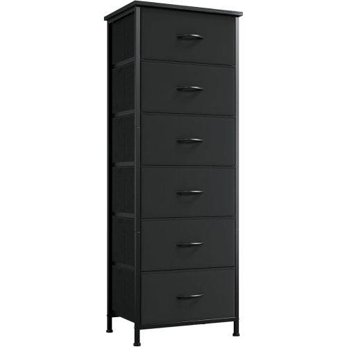Somdot Tall Dresser for Bedroom with 6 Drawers, Storage Organizer Chest of Drawers with Removable Fabric Bins for Closet Bedside Living Room Laundry Entryway Hallway, Black