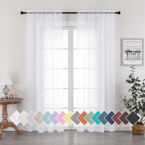 OVZME White Sheer Curtains 84 inch Length 2 Panels Set, Semi Transparent Voile Rod Pocket Sheer Window Drapes for Bedroom Living Room Dining Wedding Party Backdrop, 40W x 84L inch