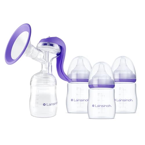 Lansinoh Manual Breast Pump, Hand Pump for Breastfeeding, Includes 5oz Baby Bottle + Baby Bottles for Breastfeeding Babies, Newborn Essentials, 5oz, 3 Ct, Includes 3 Slow Flow Nipples (Size 2S)