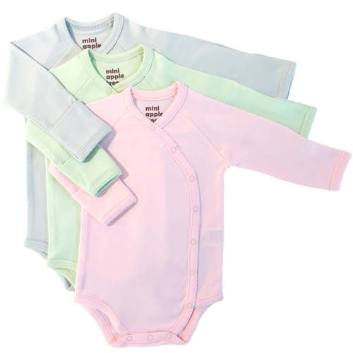 Mini Apple Tree Organic Kimono Bodysuit 3 PACK (Pink, Sage, Gray)