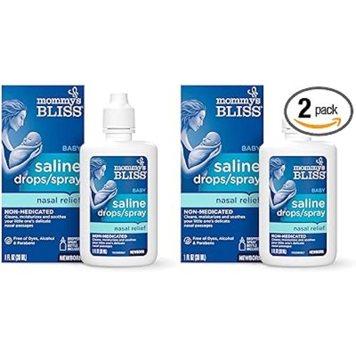 Mommy's Bliss Saline Drops/Spray, Nasal Relief for Newborns & Up, 1 Fl Oz (Pack of 2)