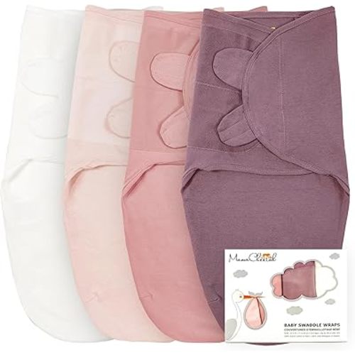 Mama Cheetah Baby Swaddle Sack, 100% Organic Cotton Swaddle Blanket 4-Pack, Adjustable Swaddle Sleep Sacks, Easy Swaddles for Girls 0-3 Month, Baby Essentials