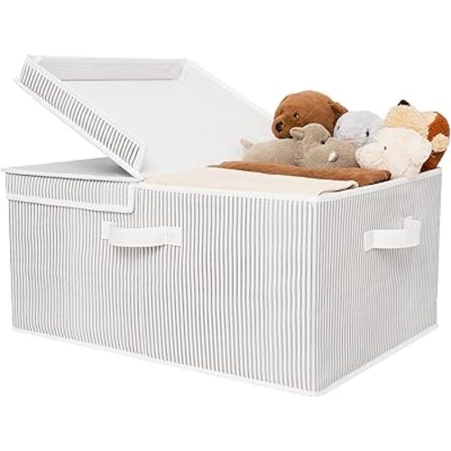 GRANNY SAYS Large Storage Bins with Lids, Shelf Basket, Canvas Decorative Storage Container for Wardrobe Closet Shelves, Bins for Closet Organization Storage Box, White/Black, 1-Pack