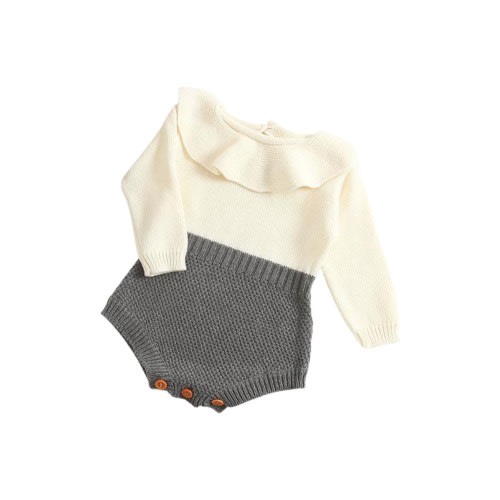 Isabella Ruffle Collar Colorblock Knit Cotton Bodysuit, 3-6M