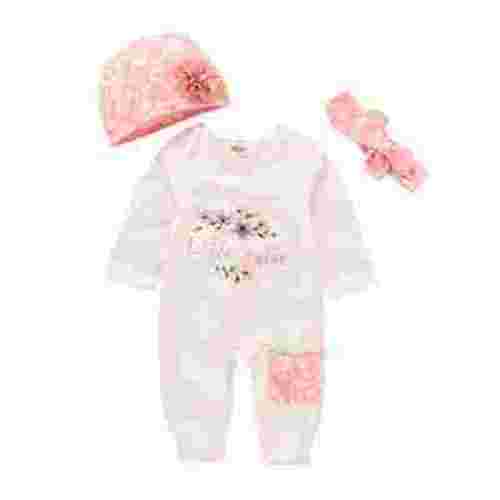 Newborn Baby Girl Clothes Baby Girl Romper Long Sleeve Letter Print Romper One Piece Jumpsuit Headband Hat 3PCS Clothing Set 0-3 Months