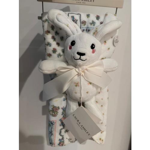 NWT Laura Ashley White & Pink Floral Antoinette Baby Blanket Plush Bunny Set | Mercari