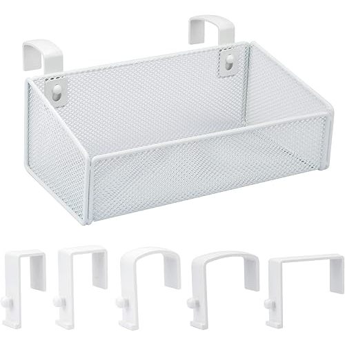 Bedside Caddy Hanging Storage Basket Beside Shelf Metal Organizer for Collage Dorm Bunk Bed,Hospital Bed,Baby Bed - Bedroom Essentials for Magazine,Remote Control,Phone,Drinks (White)