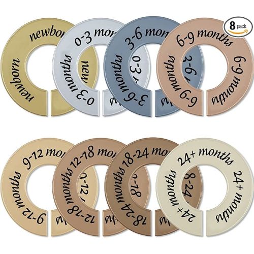8 Pcs Baby Closet Dividers Unisex Baby Clothes Organizers Clear Labels for Nursery Closet Organizer & Decor Nursery Fits Most Rods (Natural,Earth Stone Color)