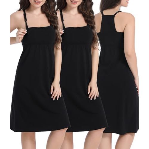 SUIEK 3-Pack Maternity Nursing Nightgown Cotton Breastfeeding Dress Pregnancy Tank Tops Sleepwear