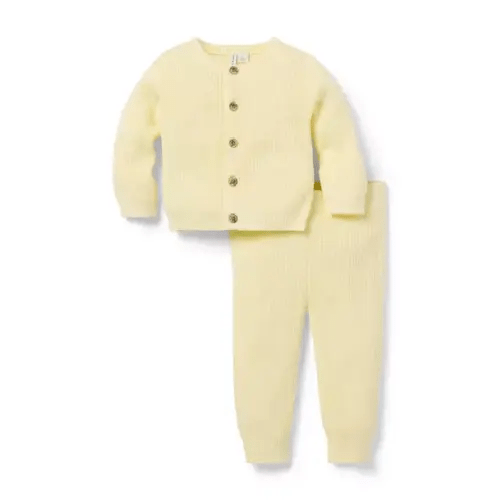 Baby Pale Yellow Baby Ribbed Cardigan Matching Set by Janie and Jack