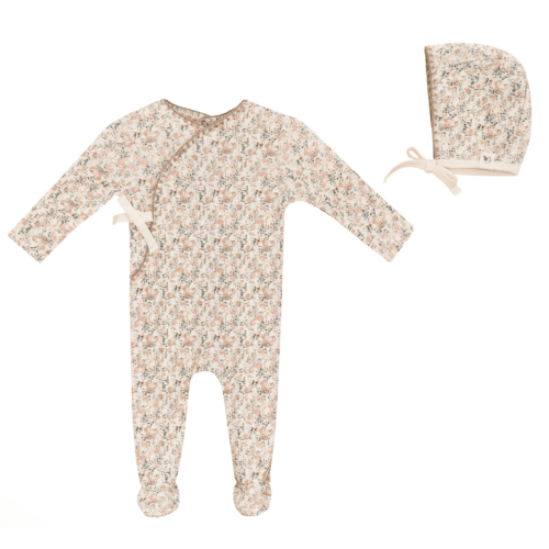Ribbed Floral Onesie with Hat