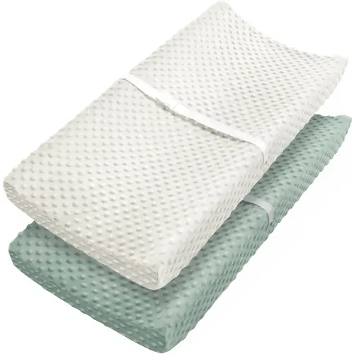 Changing Pad Cover, Ultra Soft Minky Dots Plush Changing Table Covers for Baby Girls and Boys, 2 Pack (Roman Green & Lily White)