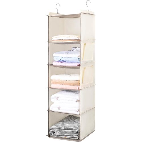 BOOMIBOO Hanging Closet Organizer and Hanging Shelves,5-Hanging Shelf with 2 Side Pockets,Hanging Organizer,Hanging Closet Shelves,Hanging Storage(Beige)