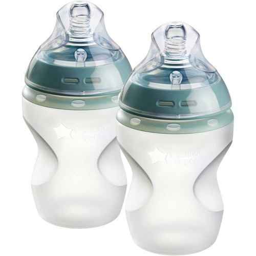 Tommee Tippee Natural Start Anti Colic 9 oz BPA Free Silicone Baby Bottles, 0+ Months, Silicone Feels Like Mother's Skin, Slow Flow Breast-Like Nipple, Clear, Pack of 2