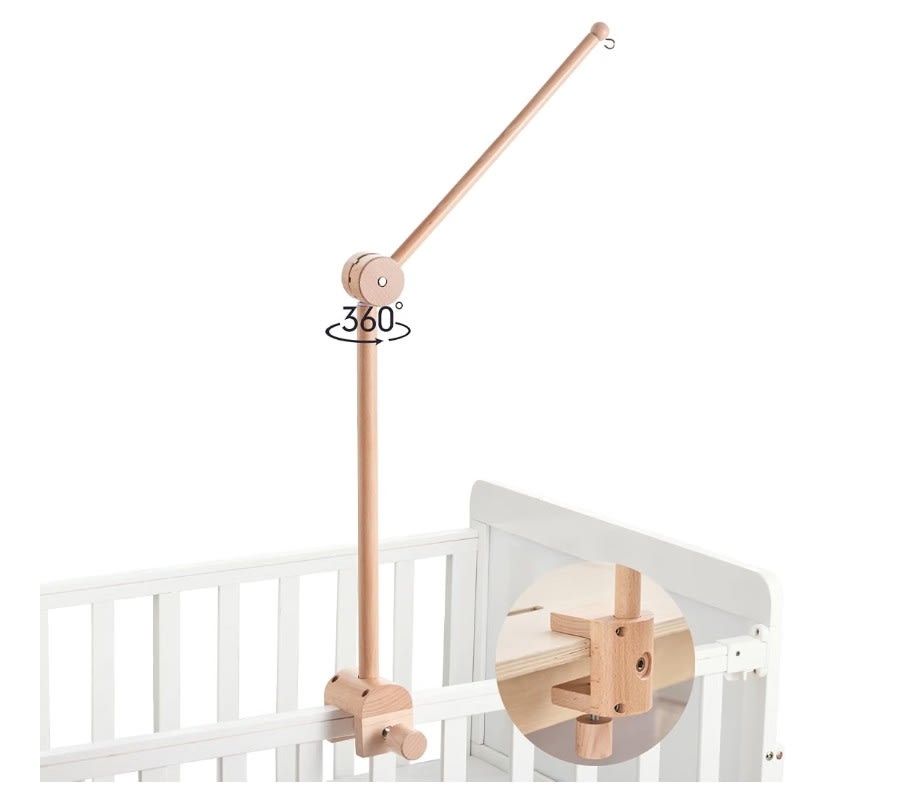 HI BABY MONMENT Crib Mobile Arm - Rotating Baby Mobile Hanger, Natural Beech Wood, Mobile Stand for Crib Nursery Decor, Perfect for Baby Girl or Boys