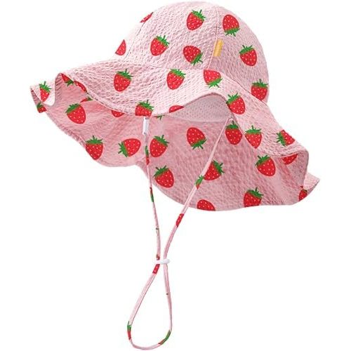 HONGTEYA Baby Sun Hat Toddler Girl Beach Hat Adjustable Outdoor Summer Hat UPF 50+ Sun Protection Wide Brim Infant Kids
