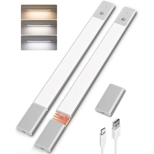 EZVALO Under Cabinet Lighting, 2200mAh Detachable Battery, 76 LEDs Dimmable Closet Lights, 3 Color Temps, Wireless Motion Sensor Light for Stairway, Kitchen, Wardrobe with 3 Battery