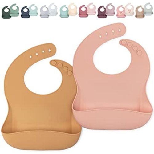 AVA + OLIVER Silicone Bib Set - Adjustable Waterproof Bibs - Set of 2