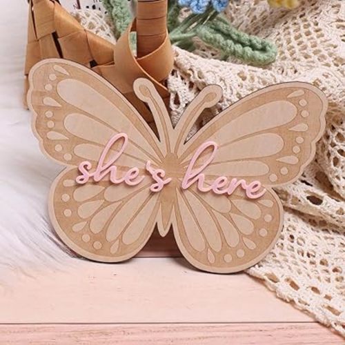 Ylsteed Baby Announcement Sign I'm Here Newborn Sign Cute Butterfly Newborn Photography Props Newborn Baby Birth Announcement Sign Baby Shower and Pregnancy Gift for Girls-Pink