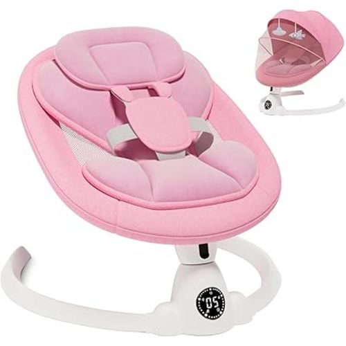 Electric Baby Swings for Infants to Toddler Baby Swing with Remote Control & Bluetooth Music 10-Preset Melodies (Pink)