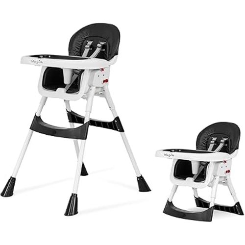 Dream On Me Portable 2-in-1 Tabletalk High Chair in Black, Three Adjustable Height Settings, Lightweight Portable High Chair, Easy to Clean and Removable Tray Baby High Chair