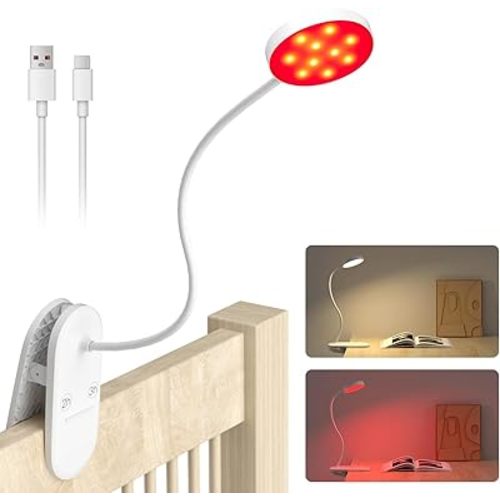 2 Color Red Book Light, 630nm Clip-On Red Night Light for Sleep & Reading, Rechargeable Desk Lamp with Adjustable Brightness, 2H/3H Auto Off, Eye Care Table Lamp for Kids and Adults