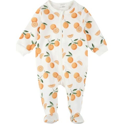 Orange Print Cotton One-Piece Footed Pajamas, 3M