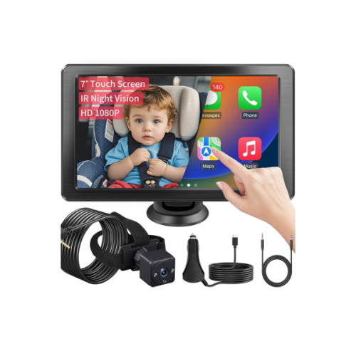 7" HD Touchscreen Baby Car Camera - Car Baby Monitor with Apple CarPlay, 1080p Ultra Night Vision, Invisible Infrared Lights, 150° Wide Angle, Easy Installation, Fits Most Cars