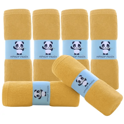 HIPHOP PANDA Baby Washcloths, Rayon Made from Bamboo - 2 Layer Ultra Soft Absorbent Newborn Bath Face Towel - Reusable Baby Wipes for Delicate Skin - Honey, 6 Pack