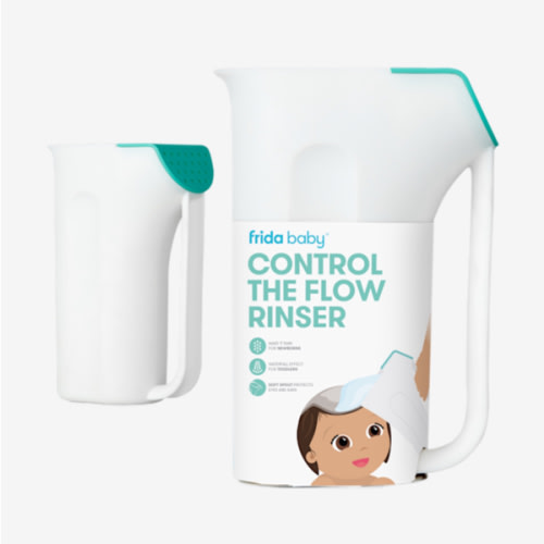 Frida Baby Control The Flow Bath Rinse Cup, Tear Free Rinser to Wash Hair and Body with Easy Grip Handle and Removable Rain Shower, Made in USA