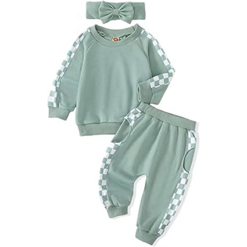 AMAWMW Infant Baby Girl Clothes Long Sleeve Loose Sweatshirts Pockets Pants Headband Outfits Fall Winter Spring Gift