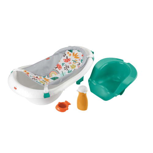 Fisher-Price 4-in-1 Sling ‘n Seat Tub Baby to Toddler Bath with 2 Toys, Whimsical Forest, Plastic