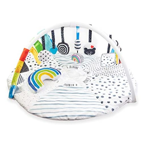 Sassy Stages STEM Developmental Play Gym, Sensory Tummy Time Activity Play Mat w/Built-in Instructions, Ultra Plush & Machine Washable Playmat for Babies & Toddlers - Tummy Time Milestone Activity Playmat