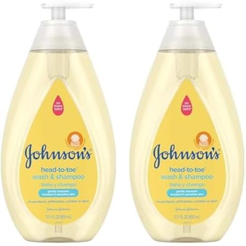 Johnson's Head-to-Toe Gentle Tear-Free Baby & Newborn Wash & Shampoo, Sulfate-, Paraben- Phthalate- & Dye-Free, Hypoallergenic Wash for Sensitive Skin & Hair, 27.1 fl. Oz (Pack of 2)