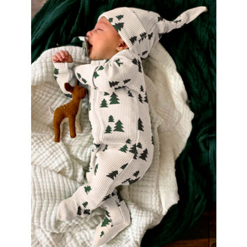 Organic Waffle 2-Way Zip Footie, Forest Green Trees – SpearmintLOVE