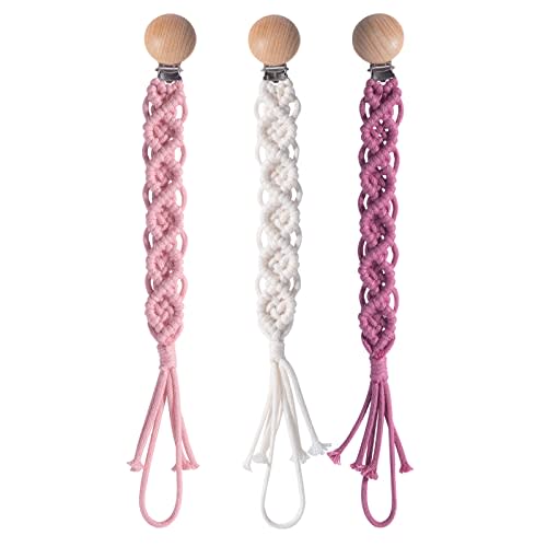 Boho Pacifier Clip for Boys Girls Pacifier Holder Leash Wooden Clips Handmade Braided Cotton Unisex Baby Shower Birthday Gift Christmas Gift