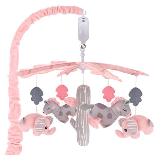 Blublu Park Musical Mobile for Crib, Baby Crib Mobile with Hanging Rotating Toys Woodland Nursery Decor for Newborn Baby Boys Girls, Digital Music Box with 3 Modes, 12 lullabies (Pink)