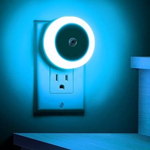 Azure Blue Night Light, Night Lights Plug into Wall [4Pack], Nightlight with Light Sensors, LED Night Light for Kids Room, Baby Night Light, Bathroom Night Light, Stair Lights, Hallway Light