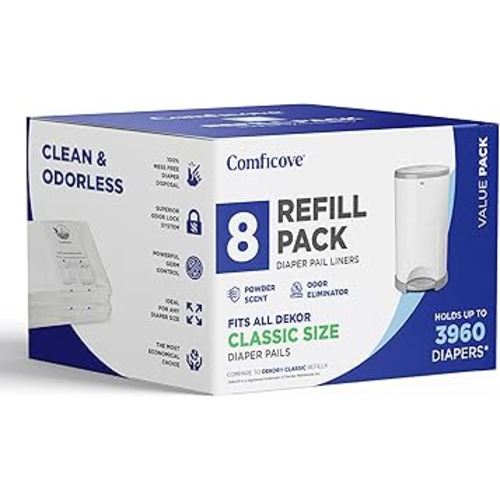 Refills Compatible with DEKOR CLASSIC Diaper Pails | 8 Pack | Extra Thick Diaper Pail Refill Liners | Fresh Scent | Easy to Replace and Dispose of Diaper Bag | Odorless Baby Diapers Disposal
