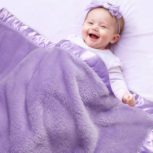 Pro Goleem Fleece Baby Blanket with 2 Inch Satin Trim Soft Plush Blanket for Boys and Girls for Babies Purple 30''x40''