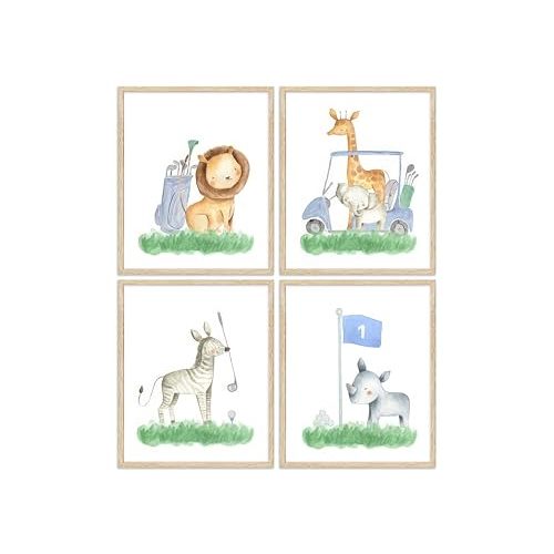 EVPYXFUT 4Pcs Safari Nursery Animals Wall Art Baby Cute Animals Canvas Prints Watercolor Jungle Giraffe lion zebra Posters Kid Aesthetic Paintings Golf Pictures Wall Decor for Child Bedroom Unframed