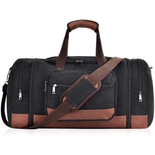 Dimayar Canvas Duffle Bag for Travel,Expandable Carry on Bag,Overnight Weekend Gym Bag Duffel Bag Mens Travel Bag (Black)