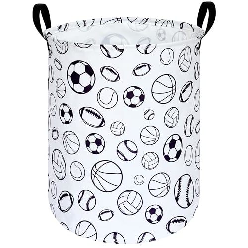 KUNRO Large Sized Round Storage Basket Waterproof Coating Organizer Bin Laundry Hamper for Nursery Clothes Toys (Sports ball)