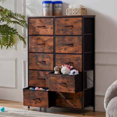ZUNMOS 10 Drawer Fabric Dresser for Bedroom, Chest of Drawer Organizer Storage Cabinet for Closet, Entryway, Rust Brown
