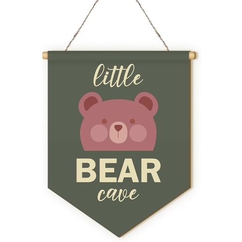 MOTERMATE Little Bear Cave Nursery Sign Decor, Little Man Cave Sign for Boys, Baby Boy Nursery Bear Wall Hanging Decor, Green Baby Toddler Boy Boys Room Front Porch Door Decor for Boys, 8x10 Inches
